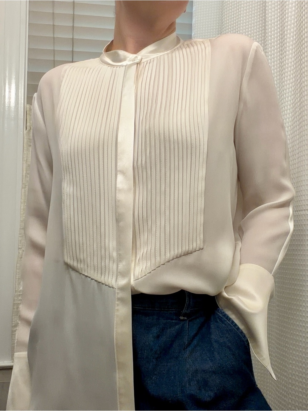 TWP Silk Pintuck/Tuxedo Bib Front Blouse Ivory/White – Size Large (NWOT)